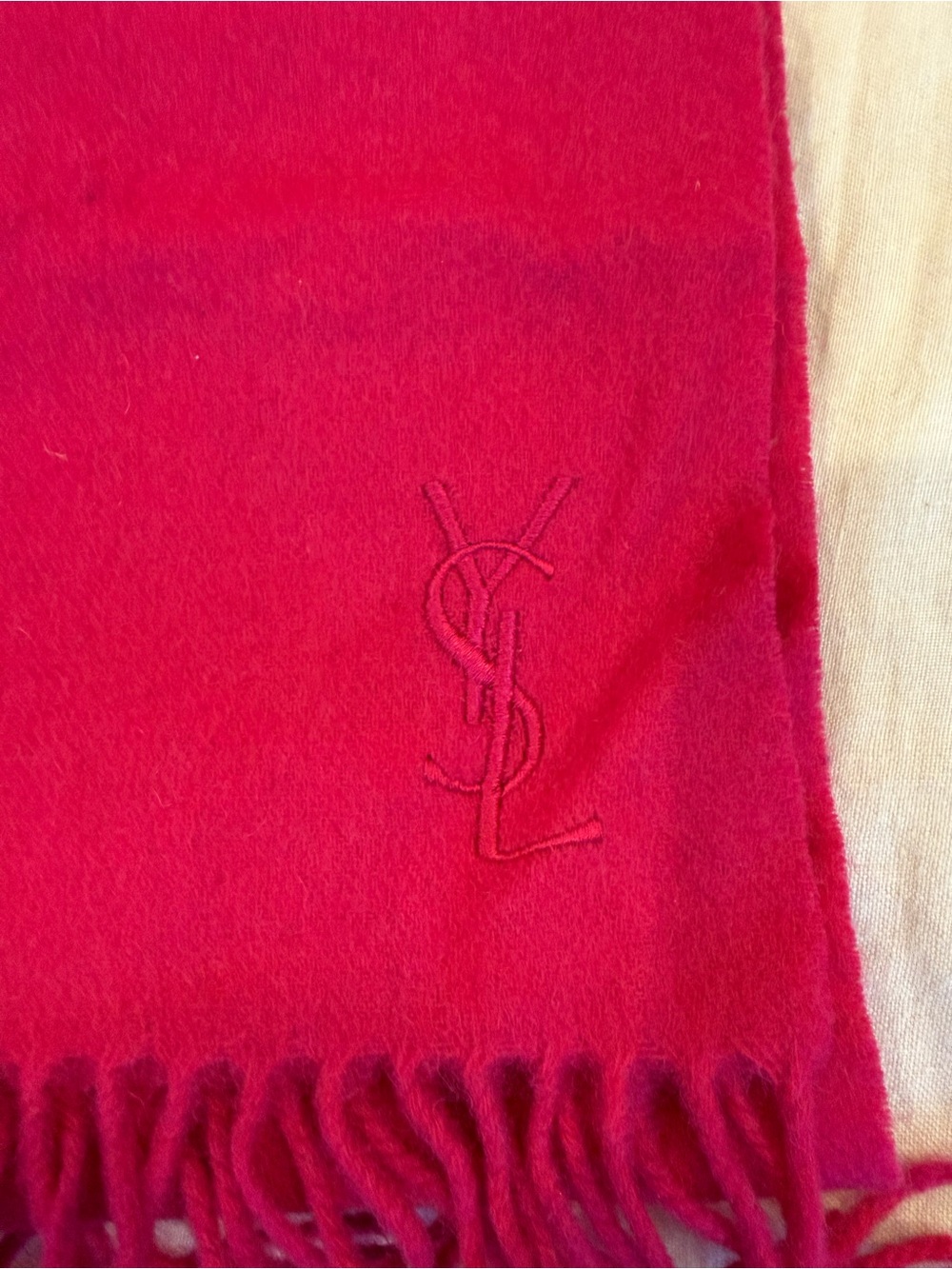Yves Saint Laurent Vibrant Pink Wool Scarf with YSL Monogram